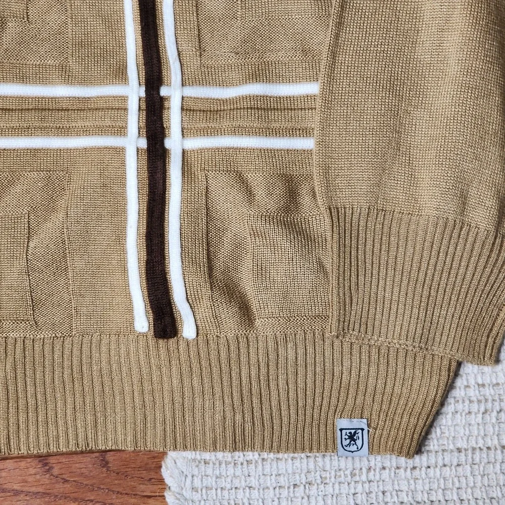 Stacy Adams Sweater XXL Tan Brown 1/4‎ Zip Mock Neck Geometric Grandpa